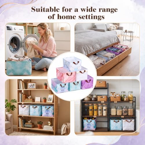 Newtay 6 Pack Marble Collapsible Storage Baskets, 15 in Fabric
