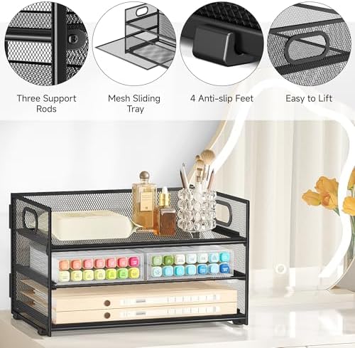 Subekyu 3 Tier Paper Letter Tray Organizer for Desk, Black Metal Mesh