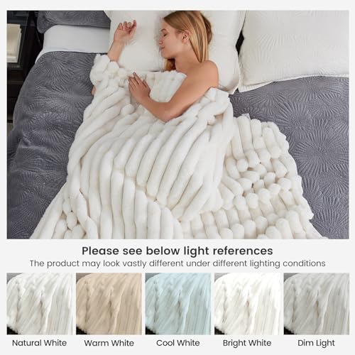 Cozy Bliss Faux Fur Throw Blanket for Couch, Cozy Warm Plush Striped