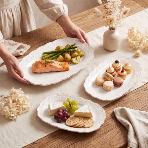 Kassel Ceramic Serving Platter Set | 14”/12”/10” Oval Serving Trays