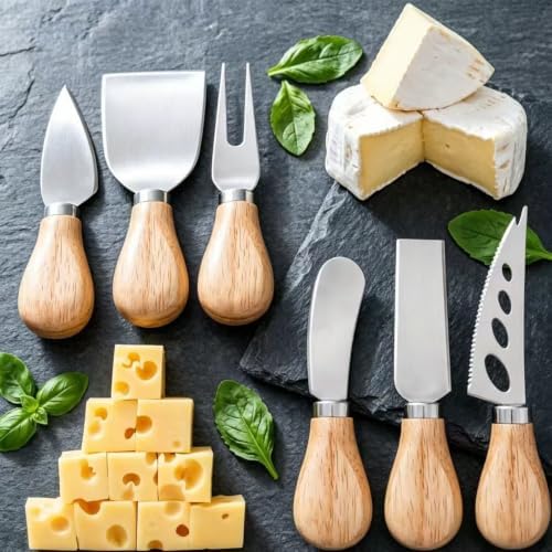6 Pcs Cheese Knives Set with Wooden Handle, Mini Steel Stainless