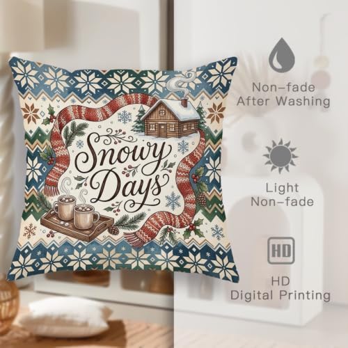 Winter Cabin Snowy Days Quote Christmas Throw Pillow Covers 14x14 Set