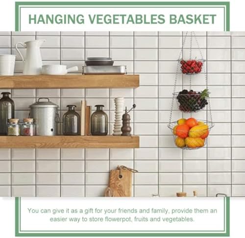 Tier Wire Hanging Fruit Basket, Silver Iron Wall Kitchen Organizer