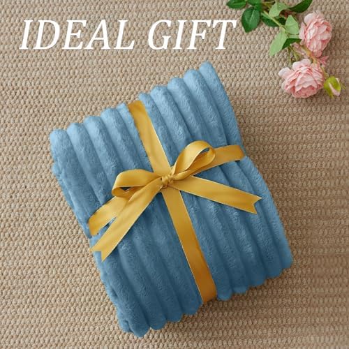 BEDELITE Ribbed Blue Throw Blanket for Couch, 50"x60"
