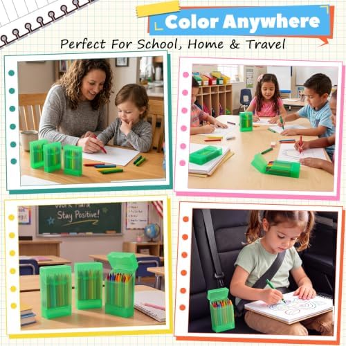 Clabby 1 Pcs 2 in 1 Plastic Crayon Box with Sharpener Holds 24, Green