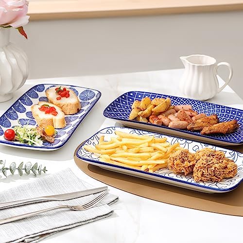 Selamica Ceramic 12 Inch Serving Platters Set of 4, Vintage Blue