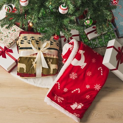 PAVILIA Premium Christmas Sherpa Throw Blanket, Green Red Cabin Design