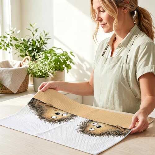 2 Pcs Funny Hedgehog Kitchen Towels, Hedgehog Gifts Reusable Dish