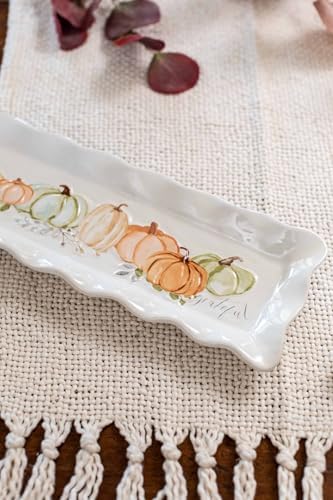 Mud Pie Grateful Pumpkin Tray and Dip Cup Set, Fall Ceramic Serving