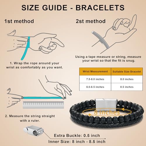 LUXEJEW Gifts for Men - Mens Bracelet, Beaded Leather Initial Bracelet