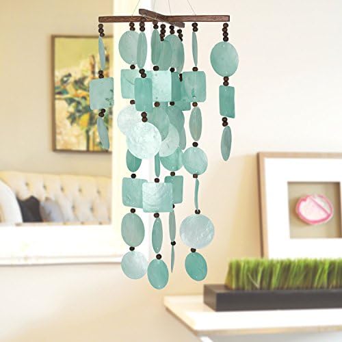 Woodstock Chimes Asli Arts Collection, Aqua Capiz Chime, 22'' Capiz