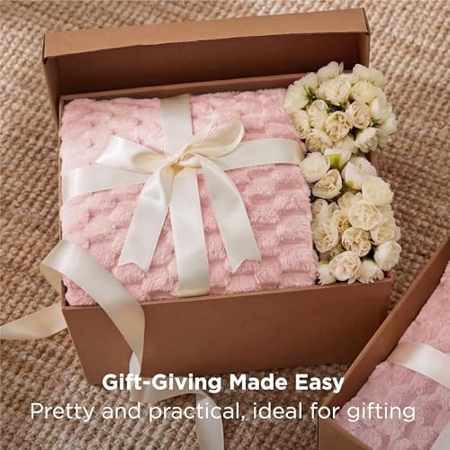 Bedsure Pink Throw Blanket for Couch - 350GSM Fluffy Plush Bubble