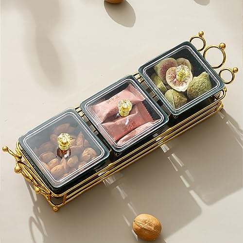 YA JU Ceramic Bowls and with Lid Gold Basket Trays, 3 Removable Small