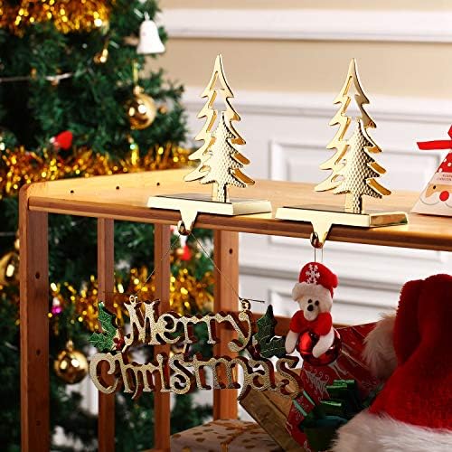 Hotop 2 Pcs Christmas Stocking Holder for Mantle Gold Tree Hanger Hook