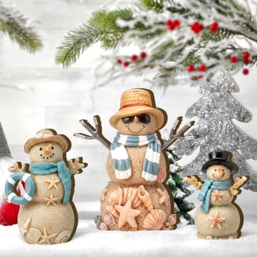 Suzile 3 Pcs Christmas Coastal Snowman Decoration Wooden Indoor Decor