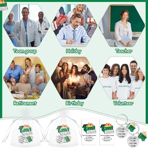 12 Sets Positive Dumpster Keychain Gifts for Teacher Nurse Coworker