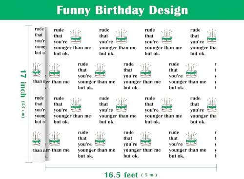 WRAPAHOLIC Funny Birthday Wrapping Paper Roll - Mini Roll - 17 Inch x