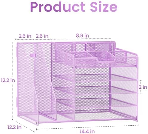 Lavatino 5-Tier Desk Organizer with 2 File Holders, Metal Adjustable