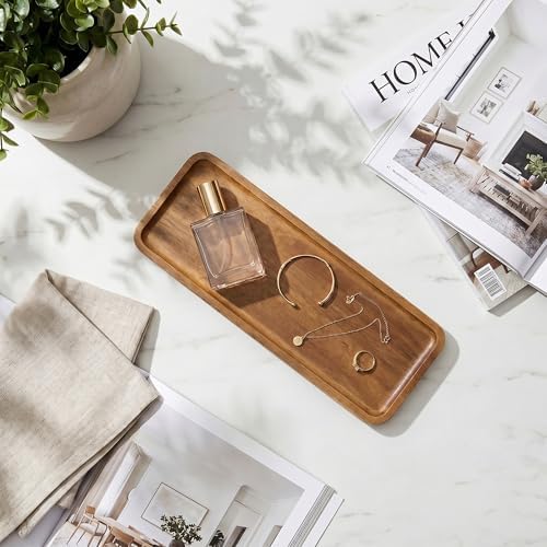 Small Acacia Wood Serving Tray, Wooden Decorative Tray for Coffee
