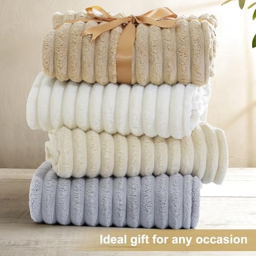 decorUhome Cream White Fleece Throw Blanket 50x60 Inches