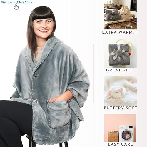 Original Premium Double Layer Poncho Blanket, No Sleeves, Sherpa