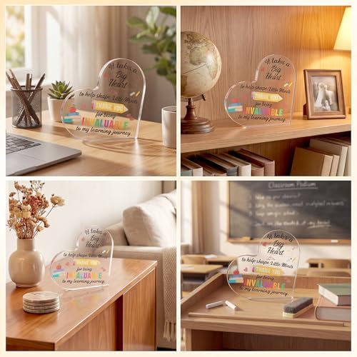 Teacher Appreciation Gift Acrylic Heart Sign 4x4 Inch Desk Decor