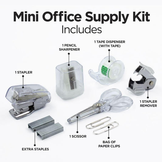 LD Clear Mini Office Supply Kit, Portable Case (Stapler, Scissors & More)