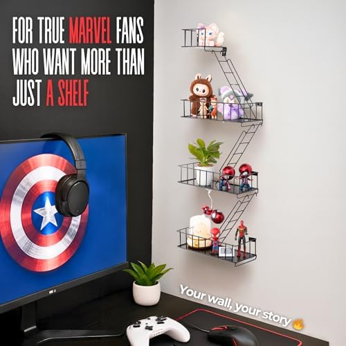 Fire Escape Shelf, 3.5 Tier Floating Ladder Shelf for Wall Decor &