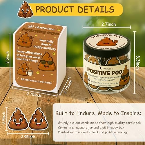 Positive Poo Jar, 60 Funny Affirmation Cards, Gag Gift for Women