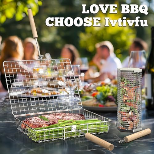 Grill Basket Set, BBQ Accessories, Outdoor Camping Cooking, Gifts for