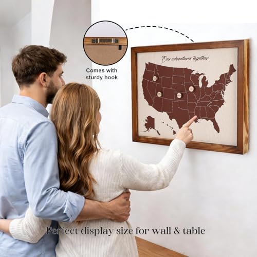 USA Travel Map with 21 Pins, Anniversary Wedding Gift Husband or Wife