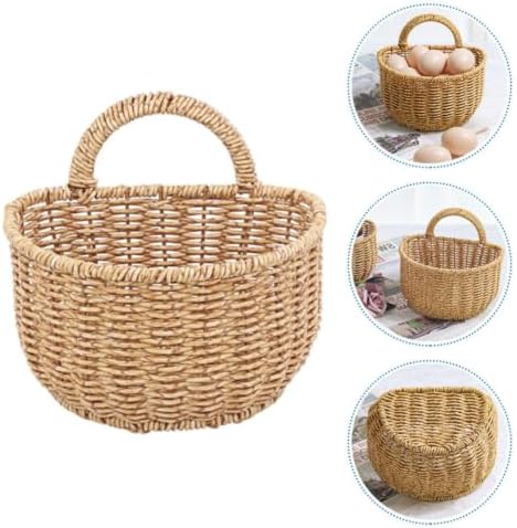 Wall Hanging Basket for Kitchen Fruit Mail Storage, Brown Imitation