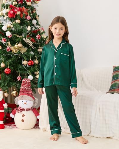 Satin Family Christmas Pajamas Set Button Down Matching Holiday PJs