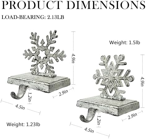 2 Pack Cast Iron Christmas Stocking Holders for Mantle, Set of 2 Heavy