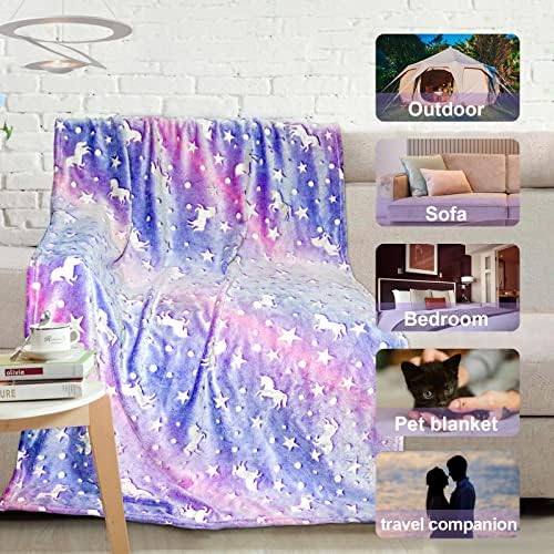 TEHALK Unicorn Glow in The Dark Blanket, Unicorn Blanket for