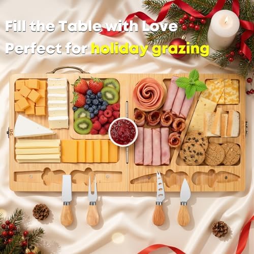 Beautiful Gift Bamboo Charcuterie Boards: Folding Easy Storage, Large