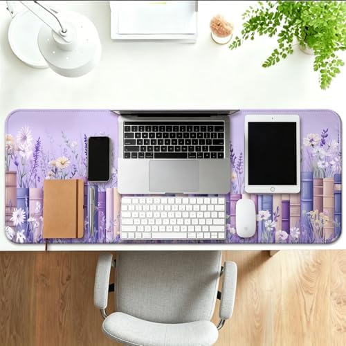 Pretty Wildflower and Book Gaming Desk Mat & Mouse Pad, Purple, XL