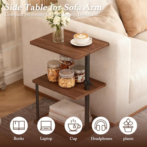 Faesun Swivel Side Table for Couch Arm, Height Adjustable C Shaped End