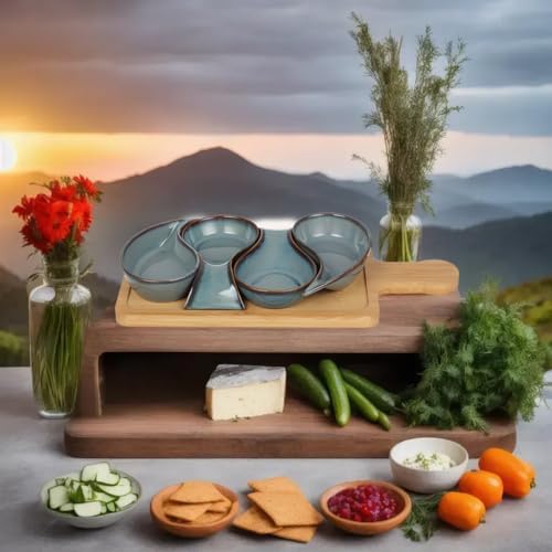 5-pc Porcelain Mini dip bowls for parties, Condiment serving tray