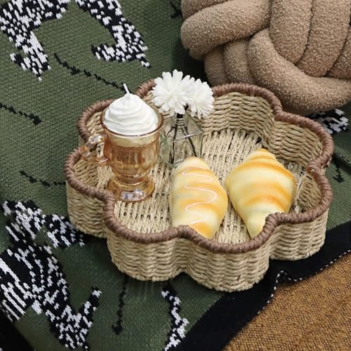GYASVWU Paper Rope Scalloped Tray, Wicker Trays for Decor, 11.81"W×