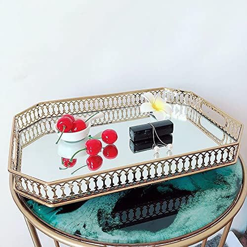 CNCEST Vintage Gold Mirror Tray - Rectangular Decorative Tray for