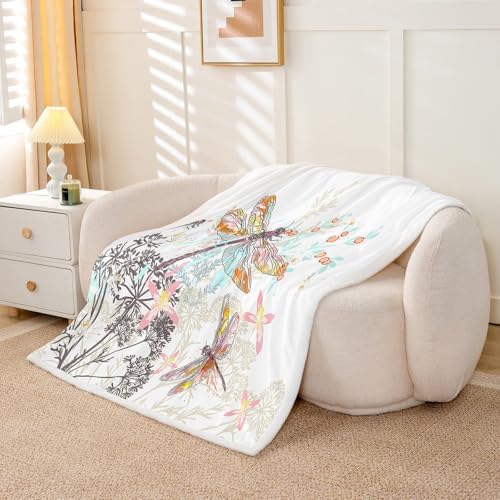 Feelyou Dragonfly Fleece Sherpa Throw Blanket Soft Cozy Fluffy