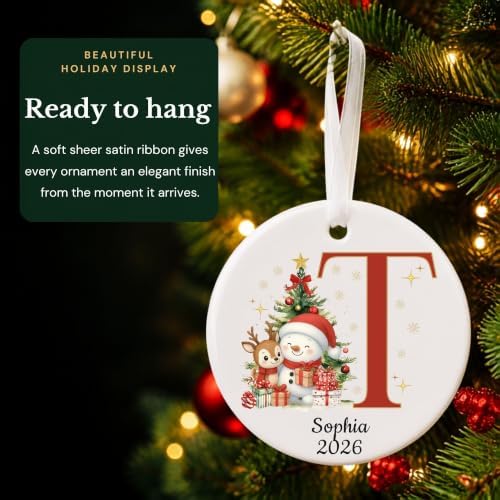 Lydia Gifts 2026 Personalized Letter T Monogram Christmas Ornament