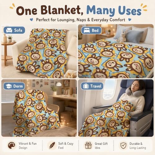 Pycat Cute Blue Flannel Throw Blanket, Monster Biscuits Birthday Gifts