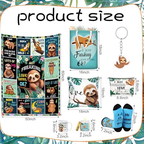 Buryeah 9 Pcs Sloth Gifts Set Blanket Mug Bag Socks Sloth