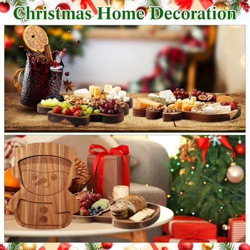 Bokon 4 Pcs Christmas Charcuterie Board, 12"x10", Snowman, Acacia Wood