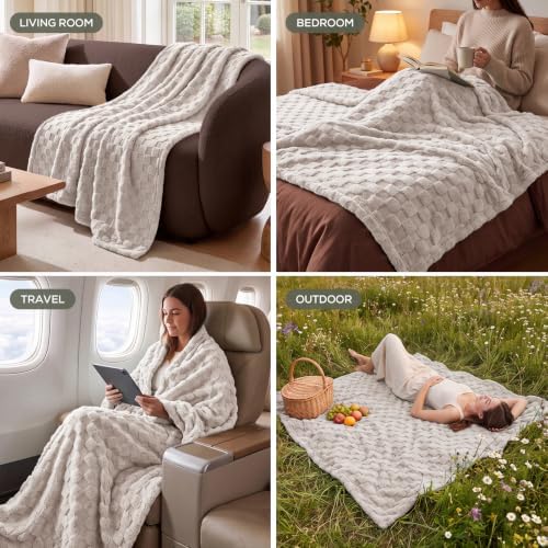 Utopia Bedding Plush Checkered Fleece Blanket Linen Throw, 50x60