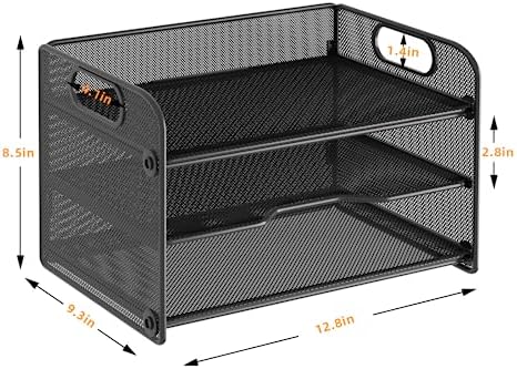 Samstar 3 Tier Letter Tray Paper Organizer with Handle, Mesh Desk