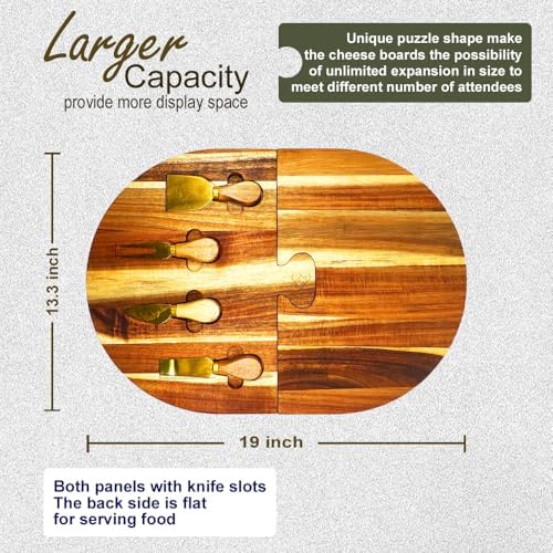 Charcuterie Board Set - 2 Pieces with Knife Set, Premium Acacia Wood