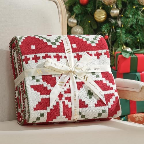 Amélie Home Christmas Knit Throw for Couch, Reversible Soft Cozy